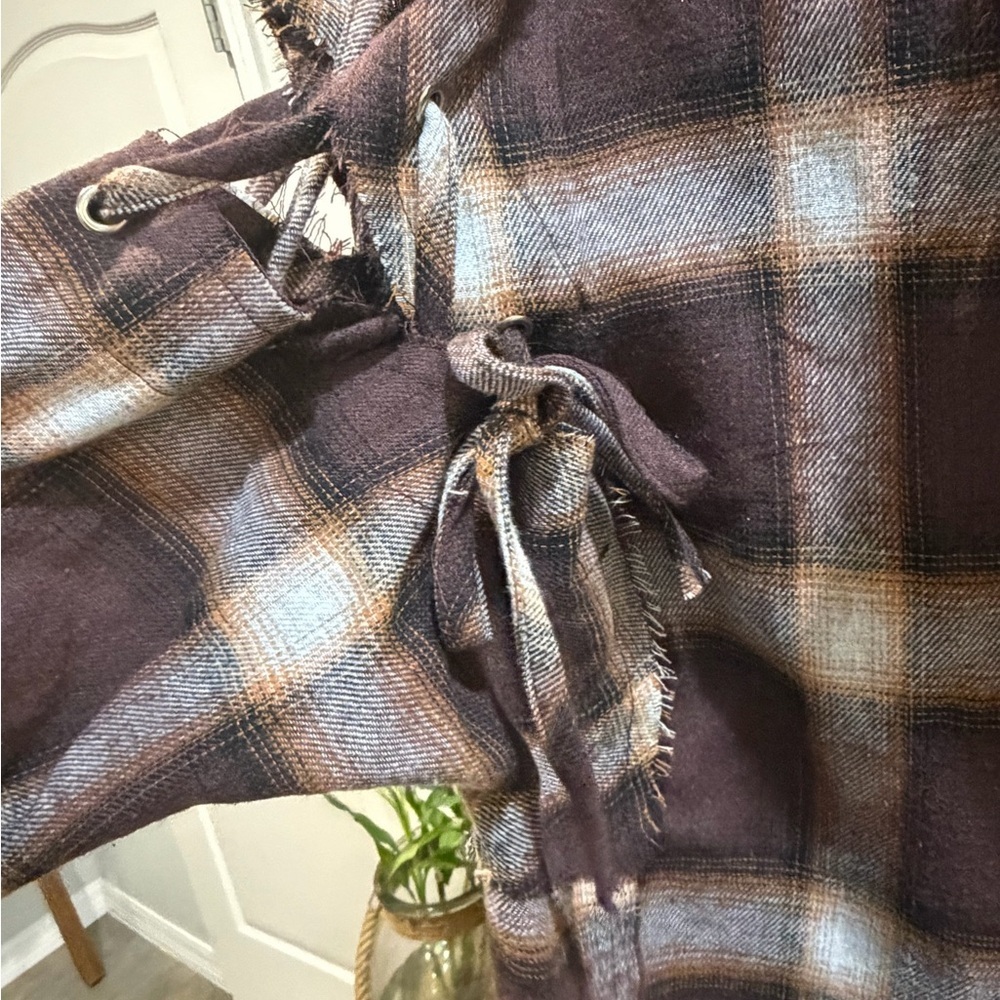 POL Plaid Button Down Shirt in Brown and Cream Oversized Size S Boho Western - Picture 4 of 5